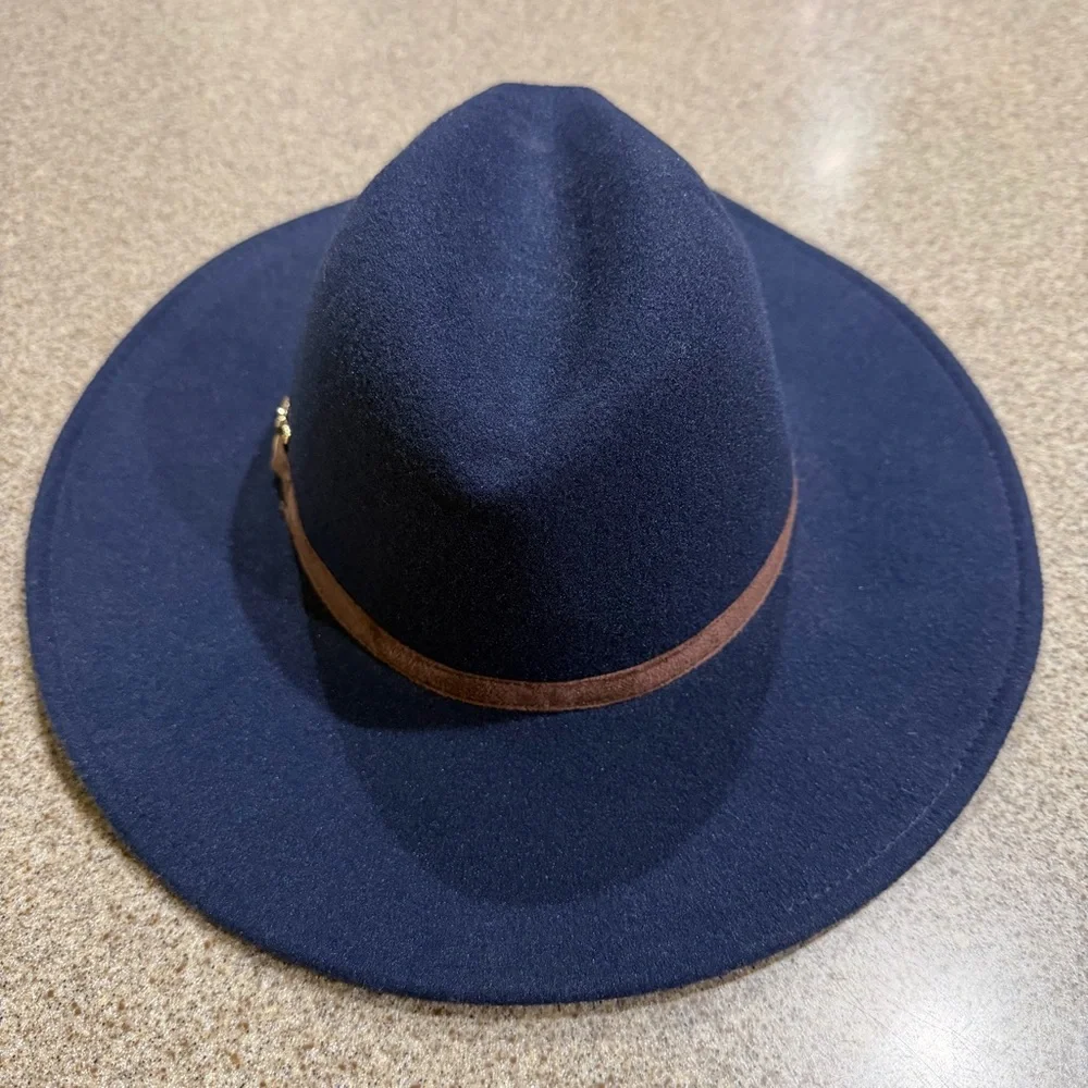 Janie & Jack Wide Brim Hat Girl’s Size 2T-3 Navy Blue Felt Faux Suede Ribbon